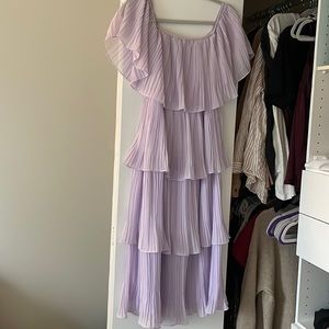 Lilac Off the Shoulder Tiered Ruffle Midi Dress